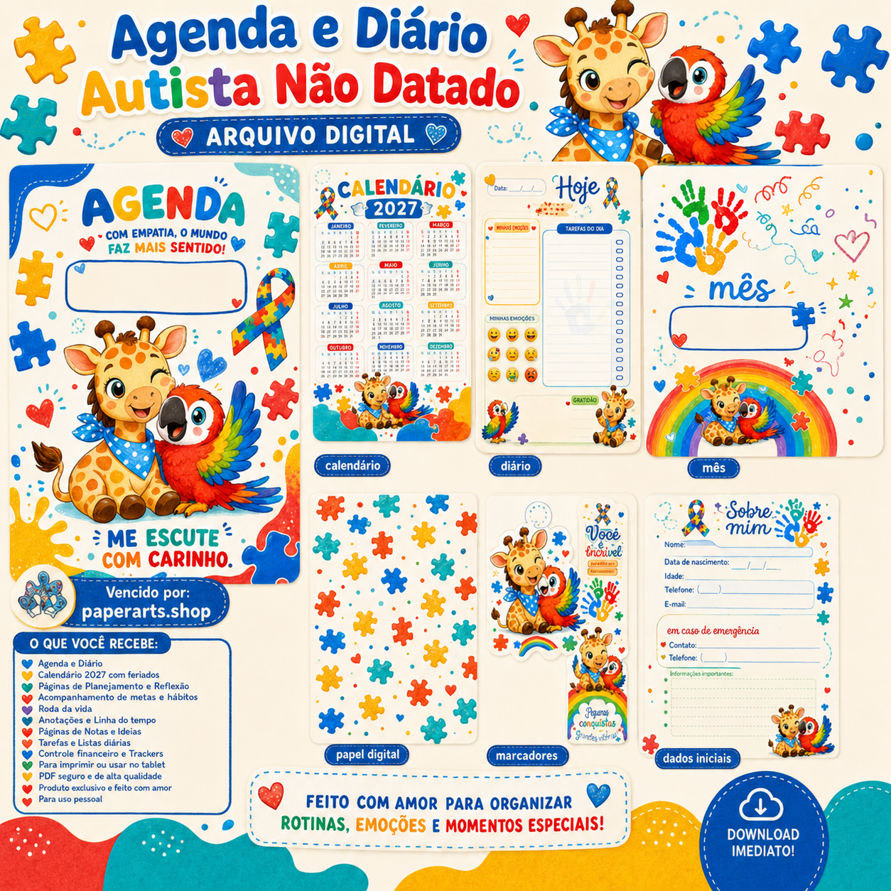 🌈 Agenda e Diário Autista Não Datado – Arquivo Digital 🧩✨ - Imagem 2
