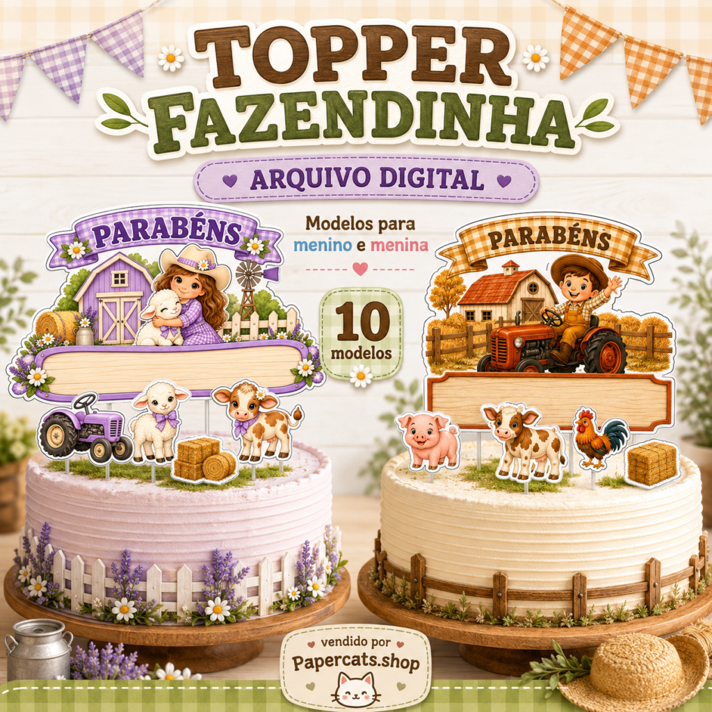 Topper Fazendinha – Kit Digital com 10 Modelos